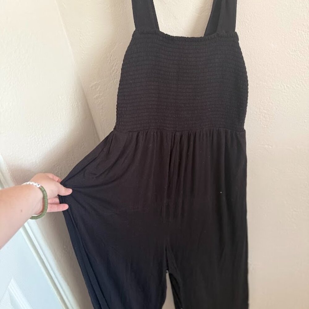 LOFT Black Smocked Jumpsuit